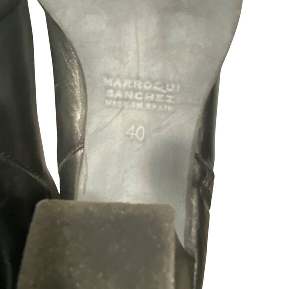 Marroqui Sanchez black leather ankle boots almond toe block heel women’s 40 - Picture 11 of 13